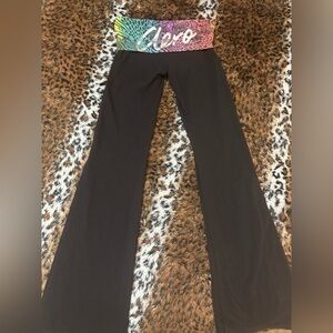 Aeropostale Black FoldOver Yoga/Legging Flare Pants Animal Print Waistband